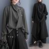 Dark Style Ruffle Neck Long Sleeve Casual Shirt