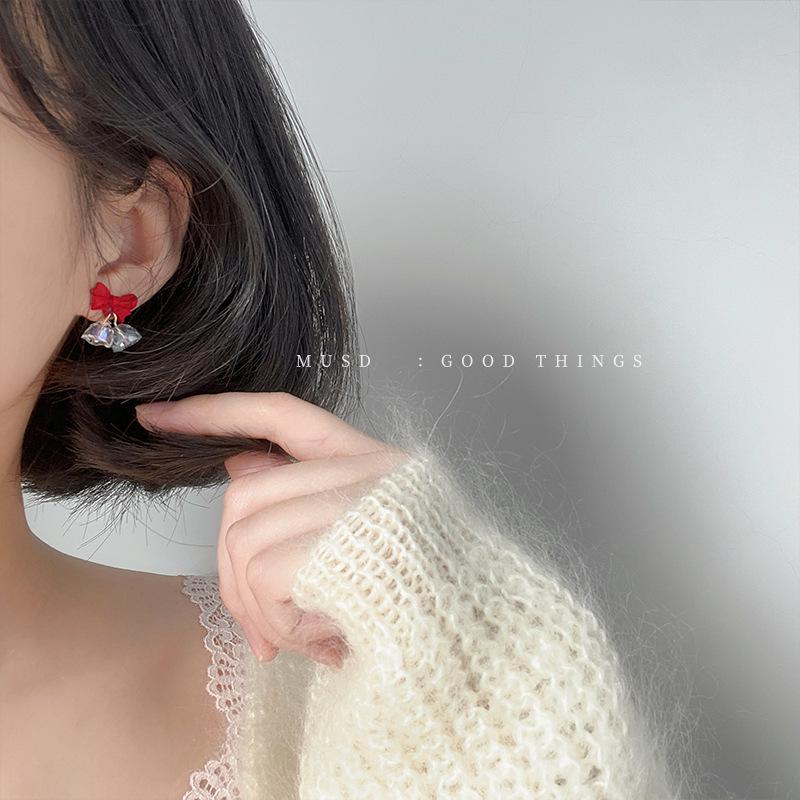 Mousse Christmas Red Bow Bell Clip-On Earrings for Girls
