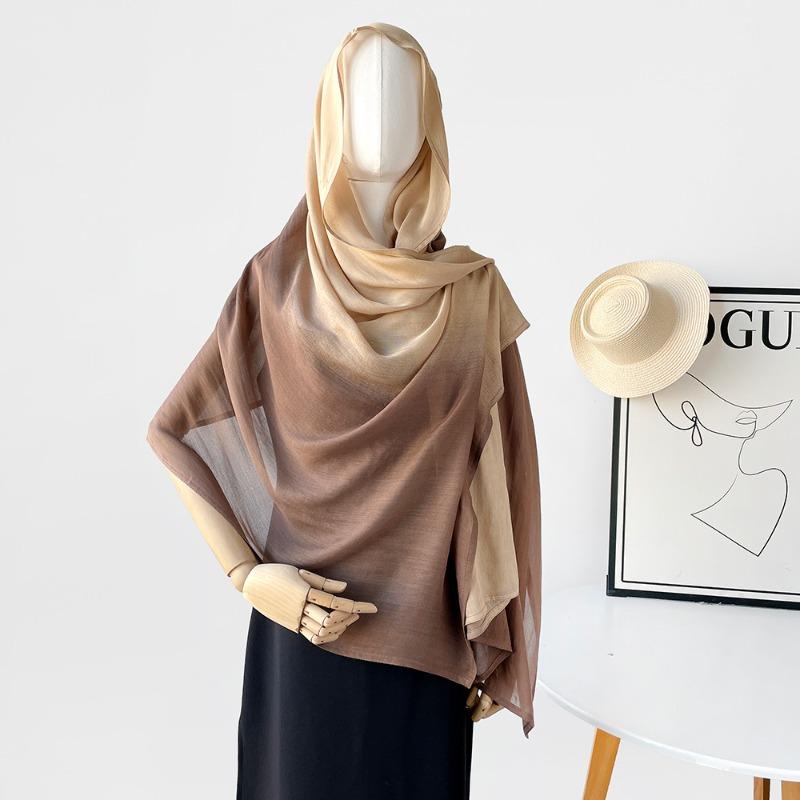 Retro solid color gradual change scarf women's thin simple lengthened yarn shawl cotton scarf headscarf bag head