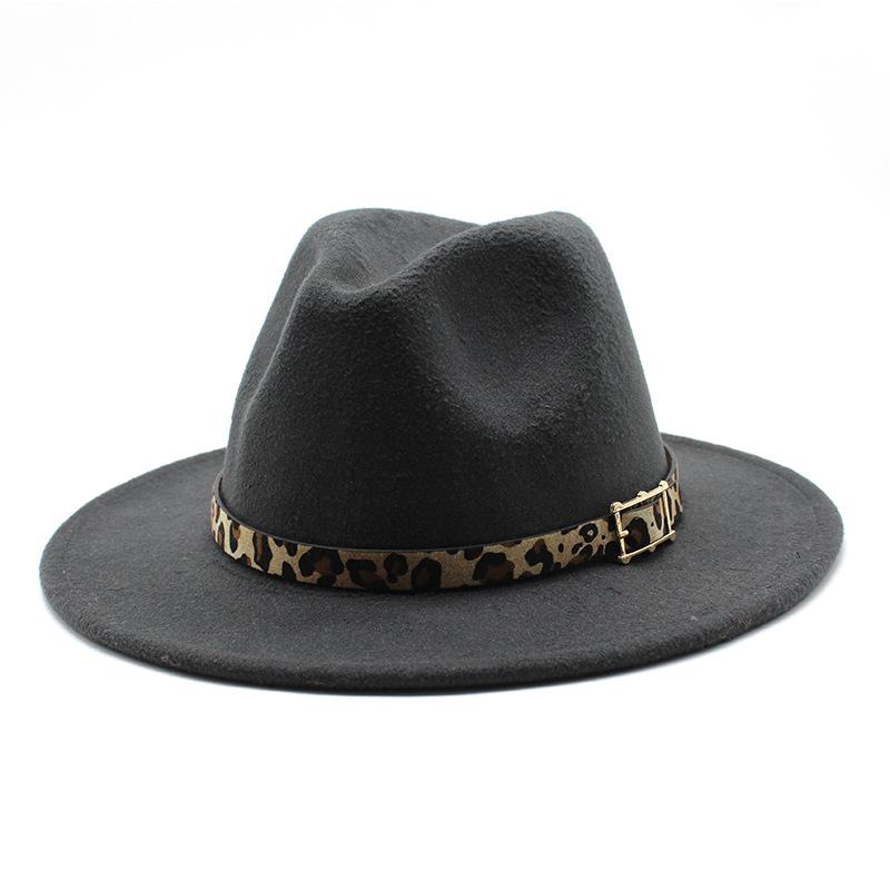 Woolen Top Hat Men'S And Women'S Leopard Print Hat Flat Brim Big Brim Jazz Hat Felt Hat