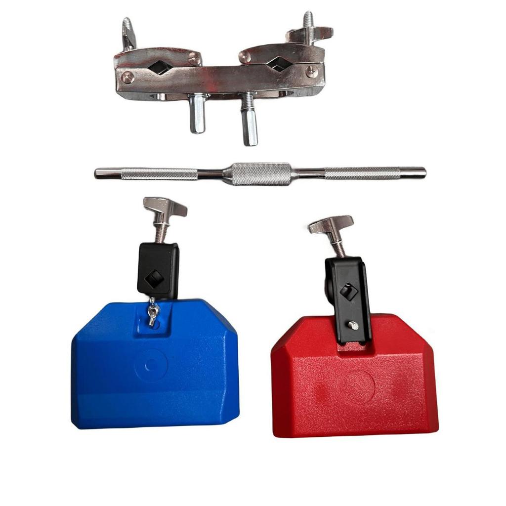 Plastic and Wooden Percussion Set: Clappers, Cowbells, and Holder