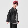 Boys' Faux Leather Collar Patchwork Denim Jacket