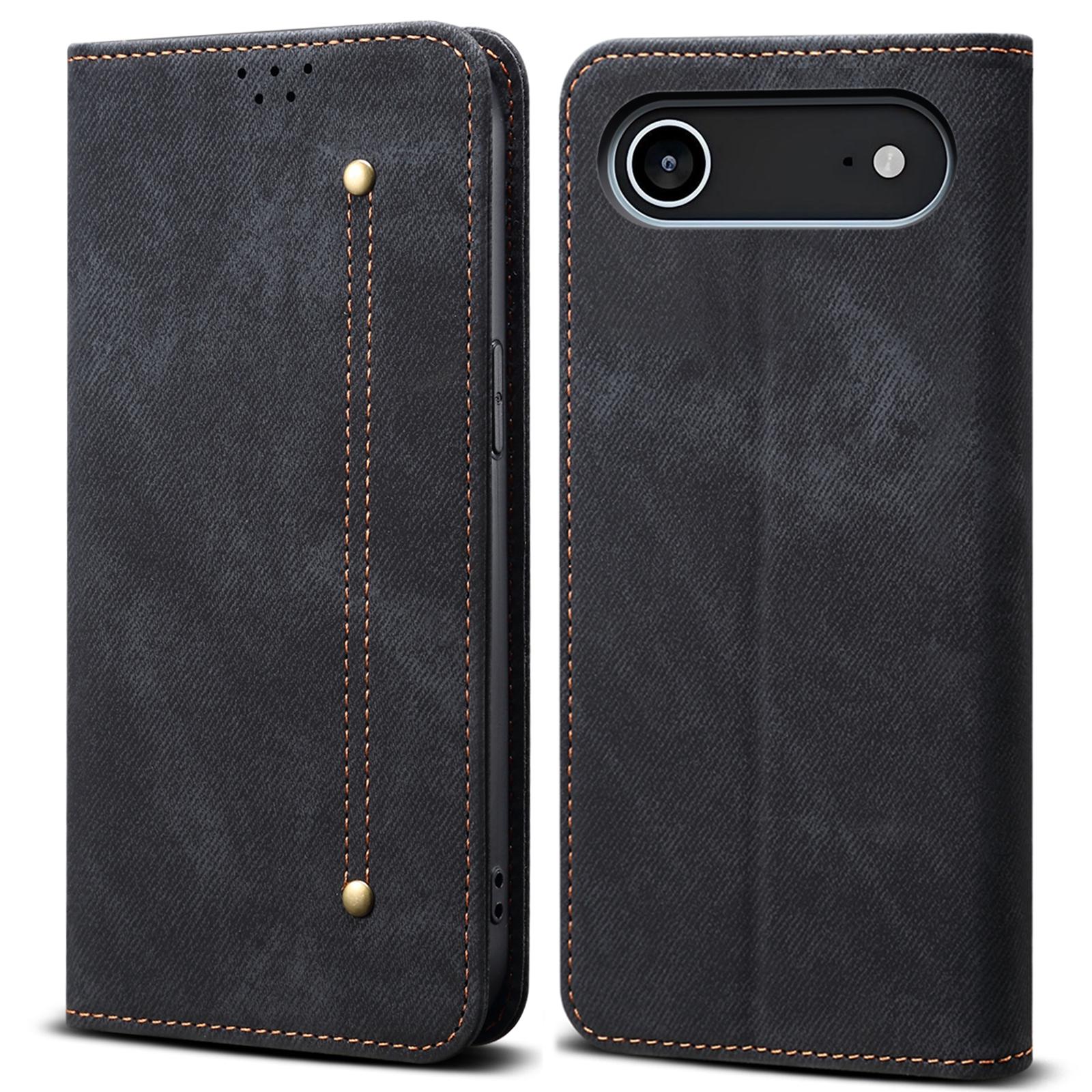 For iPhone Air Case Jeans Cloth Texture Anti-Scratch Leather Stand Phone Cover A