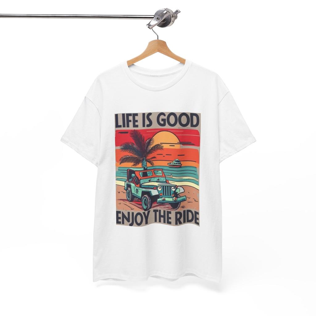 Women's Plus Size Cotton T-shirt Summer Casual Graphic Tee Short Sleeve Life Is Good Tshirt Jeep On the Beach Ocean Florida Unisex Heavy Cotton Tee