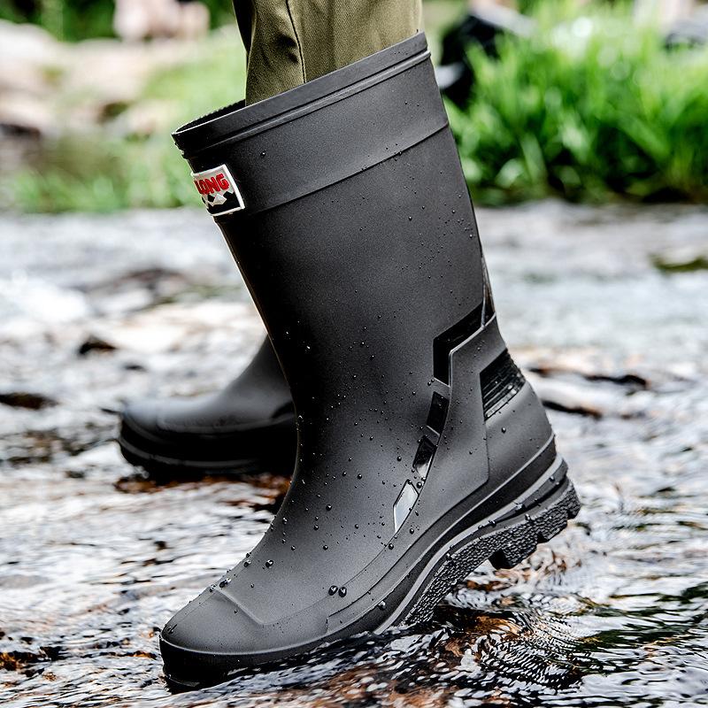 

Fashion High-top Men Water Boots Plus Velvet Warm Rain Boots Fishing Outdoor Waterproof Rain Boots Gardening Long-tube Work Water Shoes 39 чёрный