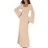 Women's Elegant Tie-Waist Knitted Dress Horn Sleeve Maxi Dress For Women U Neck Solid Color Long Dress Ribbed Bodycon Fall Dress