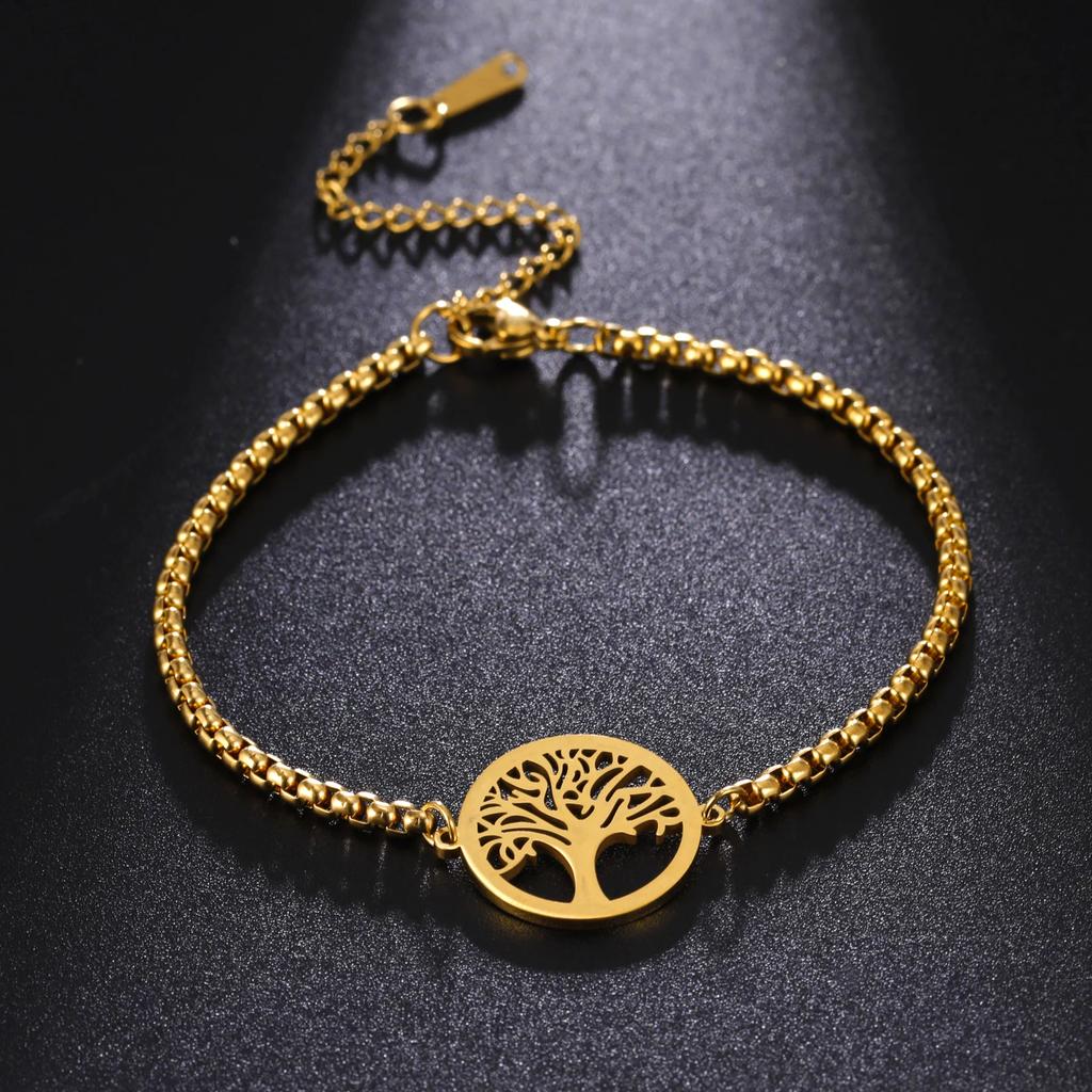 Vintage Lebensbaum Armband für Männer Frauen Edelstahl Schmuck Hochzeit Party Geschenkbox Kette Talisman Amulett Zubehör