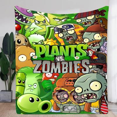 Vibrant Plants Vs. Zombies Plush Blanket - Colorful Cartoon Print Fleece Throw, Soft and Cozy for Kids, Perfect for Gaming Rooms