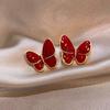Red Ribbon Bow-knot Vintage Stud Earrings For Women Korean Fashion Autumn Winter Simple Bow Red Stud Earrings Geometric Earring