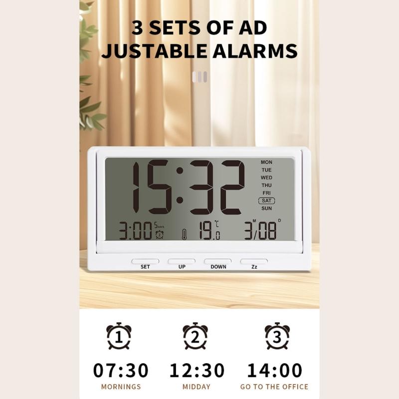 Digital Alarm Clock Foldable Design Quiets Operations Temperature Date Display LCD Transparent Screen For Home Office