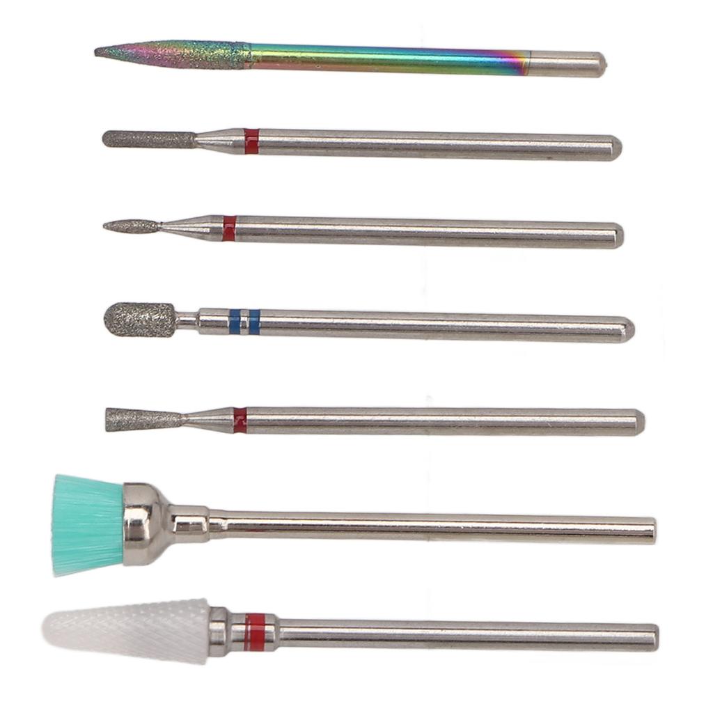 7pcs Ceramic Nail Drill Bit Rotatable Polishing Shaping Portable Cuticle Remover Bits for Nail Salon Home