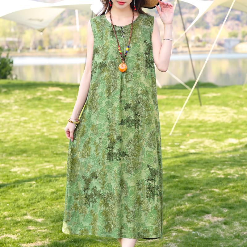 Plus Size Women's Elegant Dresses Loose Summer Sleeveless Dress Female Vintage Clothes