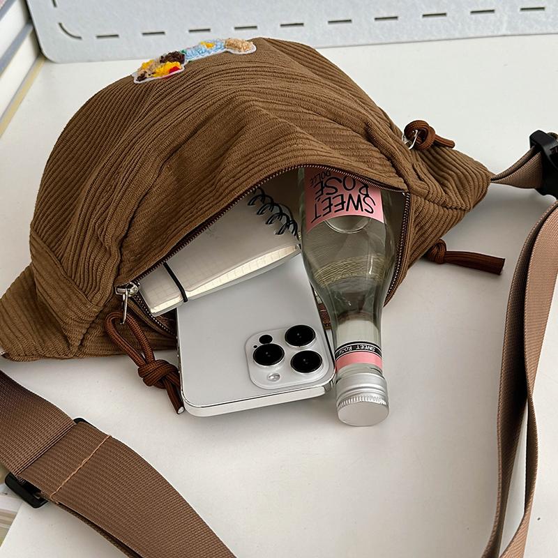 Corduroy Chest Bag Women's Cartoon Sports Waist Bag Crossbody Bag