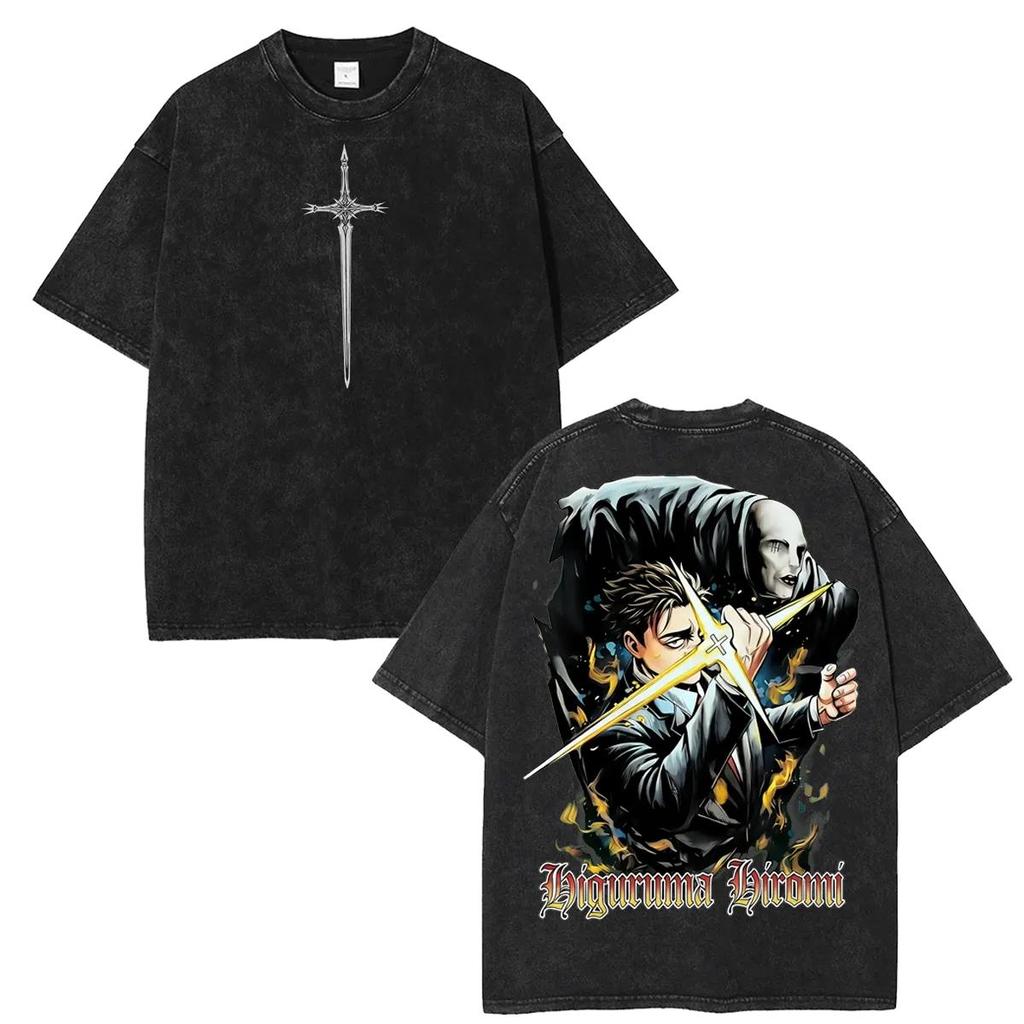Anime Jujutsu Kaisen Ryomen Sukuna Printed Tee Men Women Washed Cotton T-shirts Short Sleeve Vintage T Shirt Harajuku Tshirt