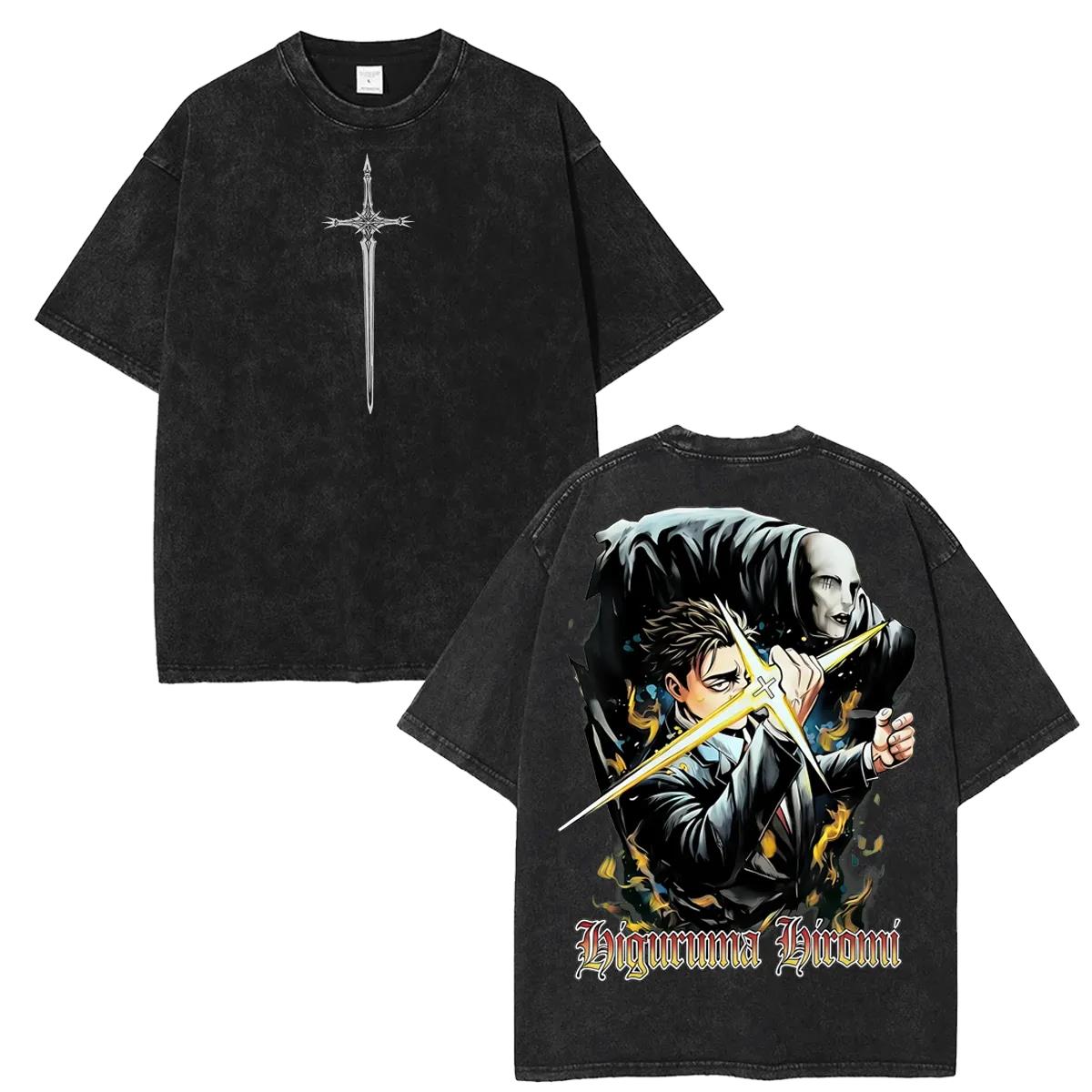 

Anime Jujutsu Kaisen Higuruma Hiromi Print Tee Men Short Sleeve Cotton Tshirts Vintage Washed T-shirt Harajuku Oversized T Shirt S