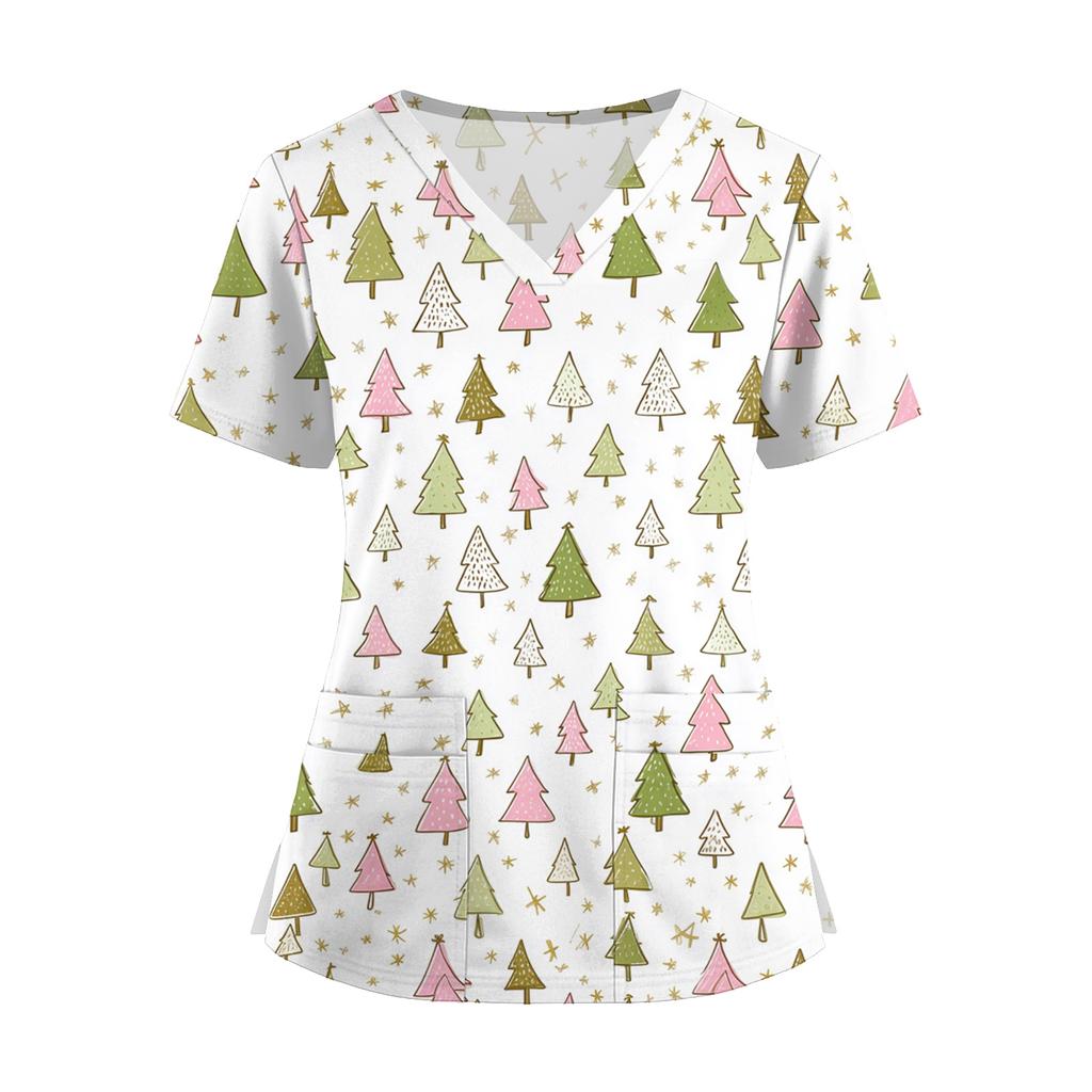 Women's Fashion V-Neck Short Sleeve Overalls With Pockets  Print Tops  Clothes