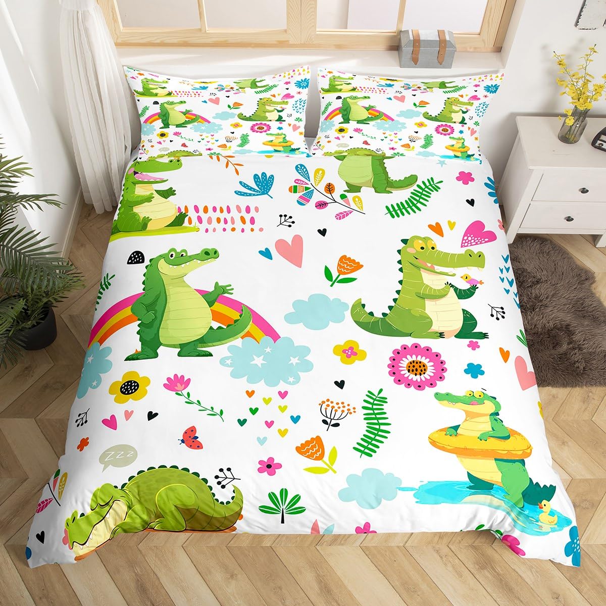 

Alligator Duvet Cover Set Crocodile Wildlife Pattern Microfiber Bedding Set Adult Kid Bedroom Soft Comforter Cover With Zipper EU Single(135*200cm)3pcs