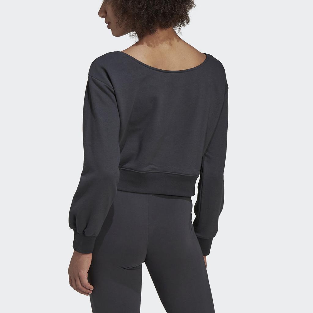 Adidas Originals Slouchy Crew Solid Logo Short Sports Round Neck Pullover Sweatshirt Women sweatshirt Gray HU1647