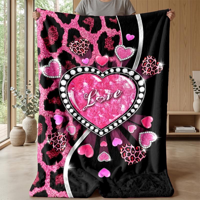 Rosa Leopard Liebesherz Thema Decke Leichte Warme Flanelldecke Dekorative Überwurfdecke für Heimdekoration