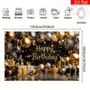 2D Black Gold Happy Birthday Backdrop, Balloon & Gift Party Background