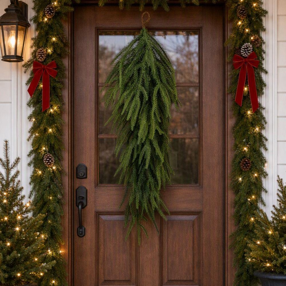 2 Piece Flexible Christmas Pine Garland Teardrop Shape Artificial Pine Branch Decorations  Wedding