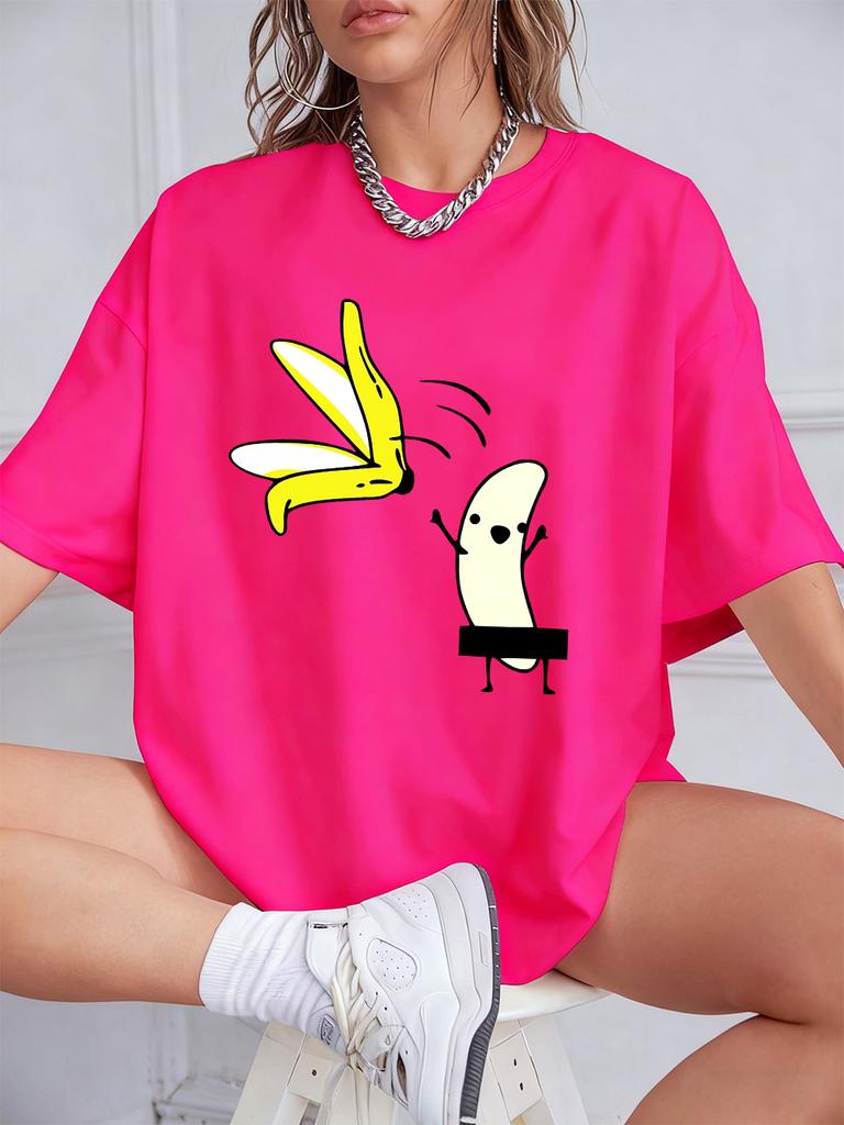 Cartoon Banana Dancing Prints TShirts Womens Cotton Summer Short Sleeve Tops Comfortable Loose ONeck T Shirt Casual Clothes