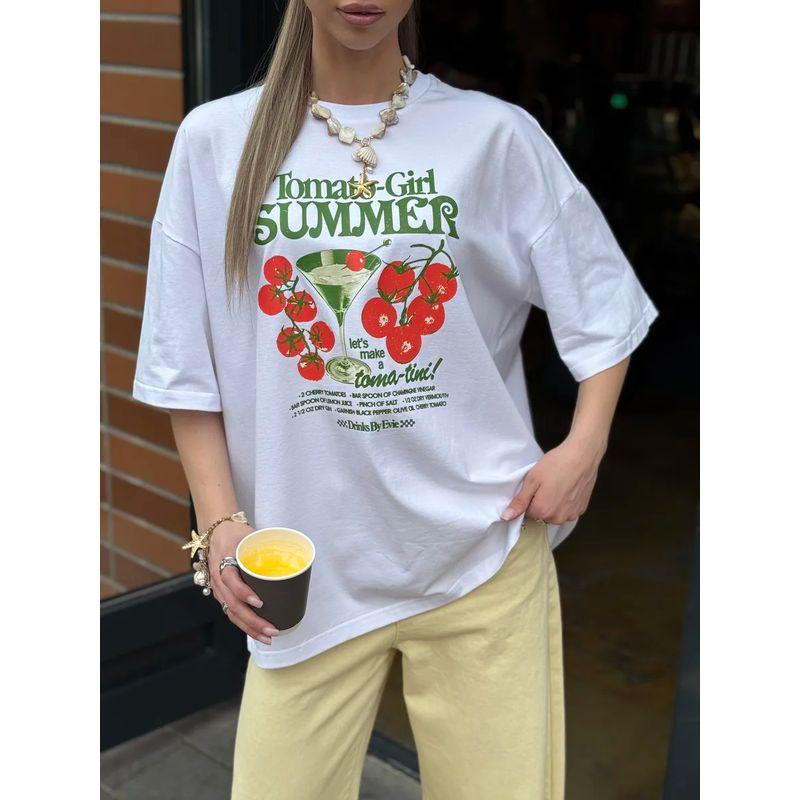 Western Style New Fashion Casual Loose Round Neck Print Short Sleeve T-shirt Top Printed T-shirt Top