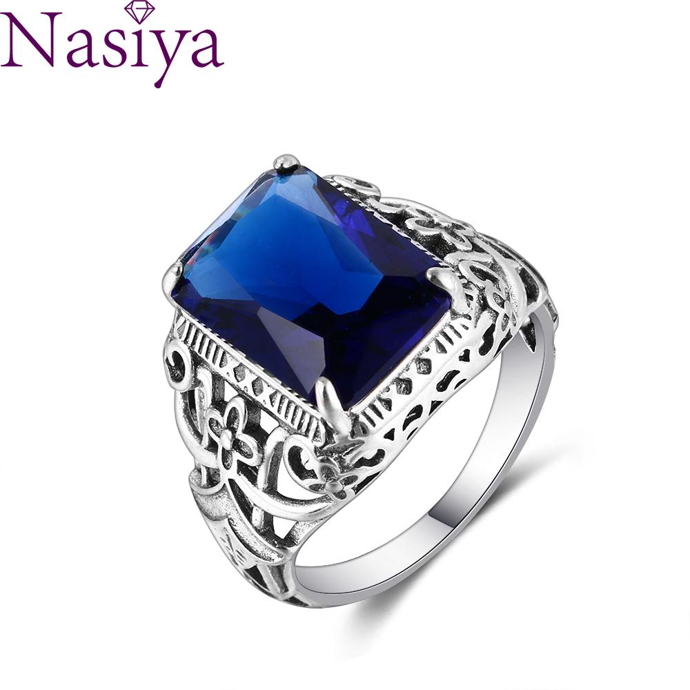 CopperRings Sapphire Zircon Women Hollow Out Design Fine Jewelry Bridal Wedding Engagement Ring Accessory