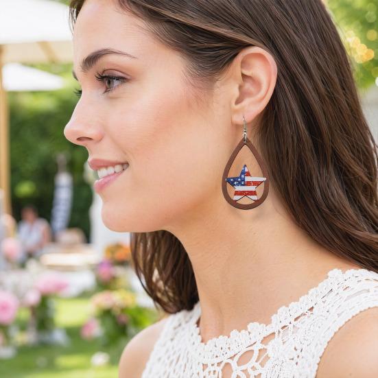 1 Pair Hollow Drop Earrings for Women, Fourth of July Independence Day Earrings, American Flag Stars Stripes Design Hook Earrings