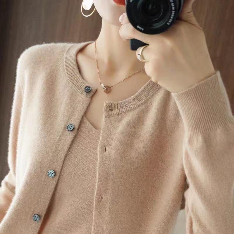 

Женский кашемировый кардиган с круглым вырезом - Осень/Зима, 100% шерсть, вязаный дизайн однотонного цвета S