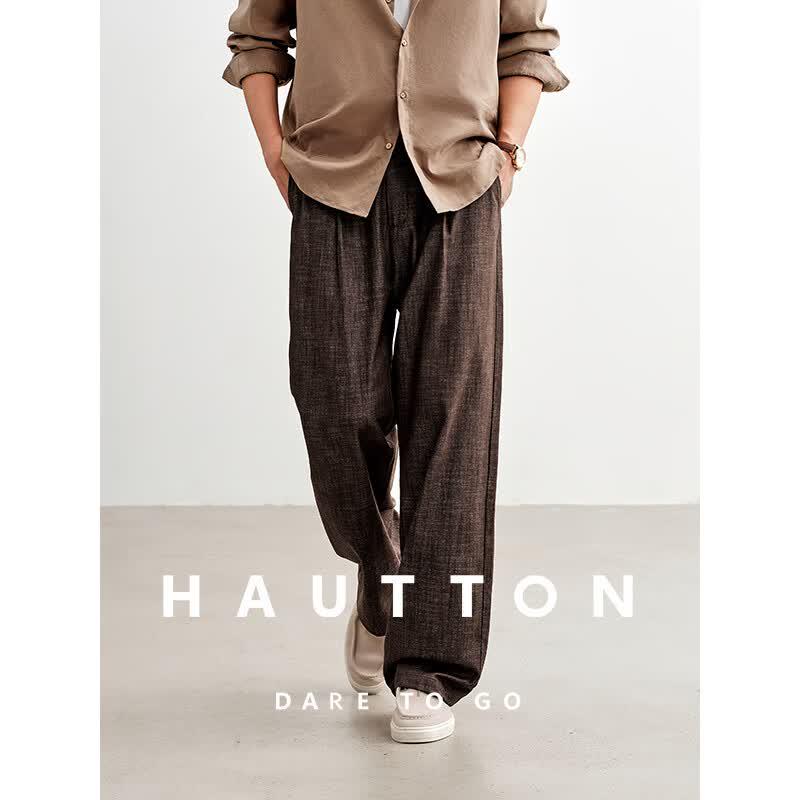 HAUT TON Men s Bamboo Weave Linen-Feel Casual Trousers 3XL