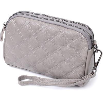Bolsa feminina conveniente costurada com diamantes na frente feita de couro genuíno Bolsa VINTAGE 22810 Cinza