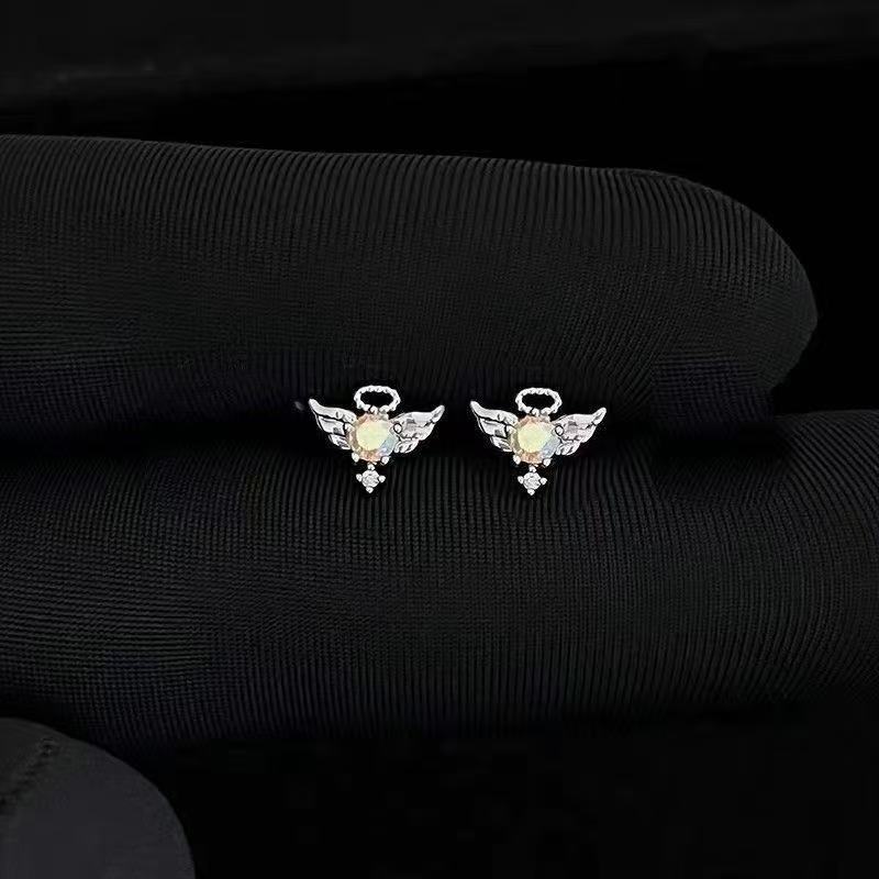 

New Creative Angel Wing Medical Titanium Steel Y2K Stud Earrings Punk Gothic Shiny Ear Piercing Zircon Gift for Women Girls Copper