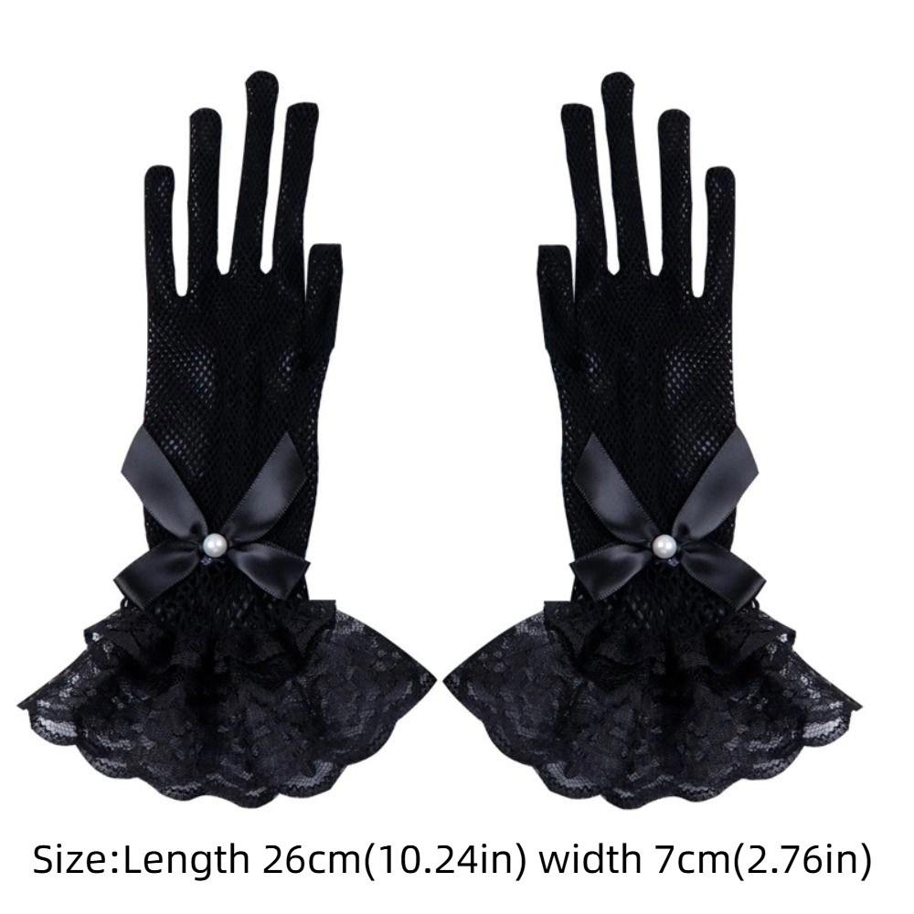 1pair Stretchy Lace Mesh Gloves Hollowout Lolita Gloves Bride Fishnet Lace Gloves  Dancing
