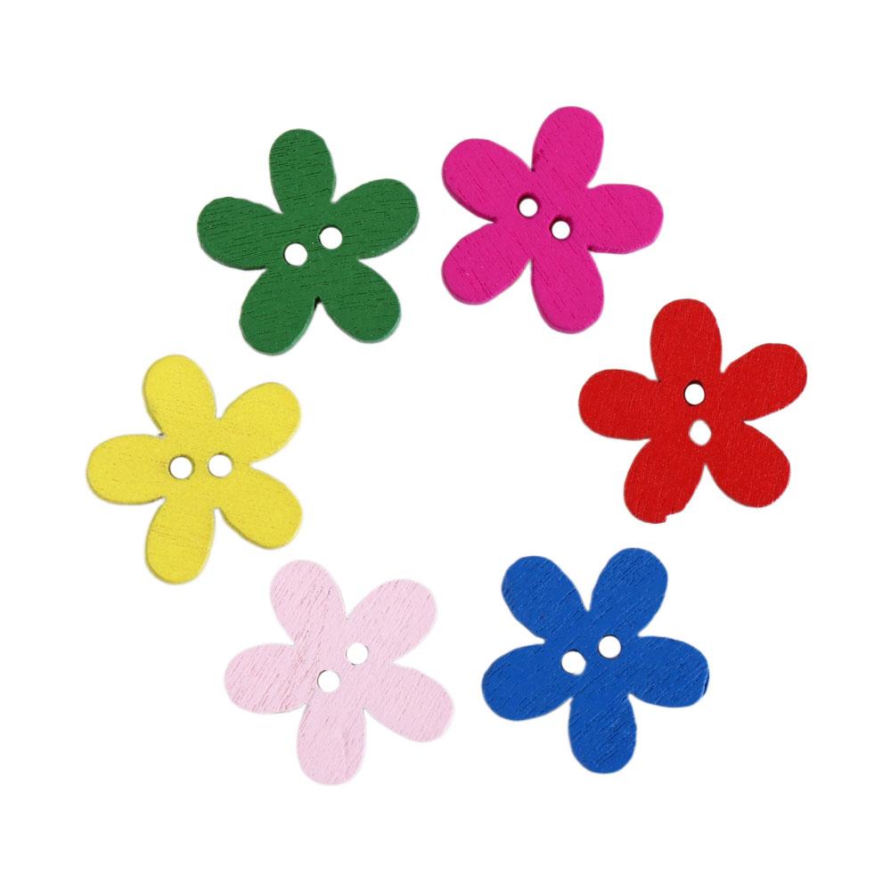 100pcs Flower Shaped Flower Wooden Button Flat-back Sewing Button Clothing Button Clothing Sewing