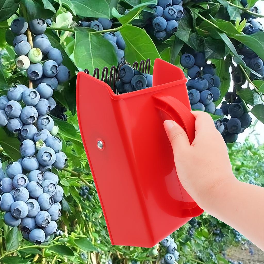 Heavy-Duty Red Plastic Berry Picker with Metallic Comb & Ergonomic Handle 800-900 Capacity Blueberry Rake for Elderberries