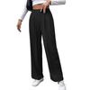 2024 Women's Autumn Solid Color Wide Leg Ribbed Casual Pants with Elastic Waist