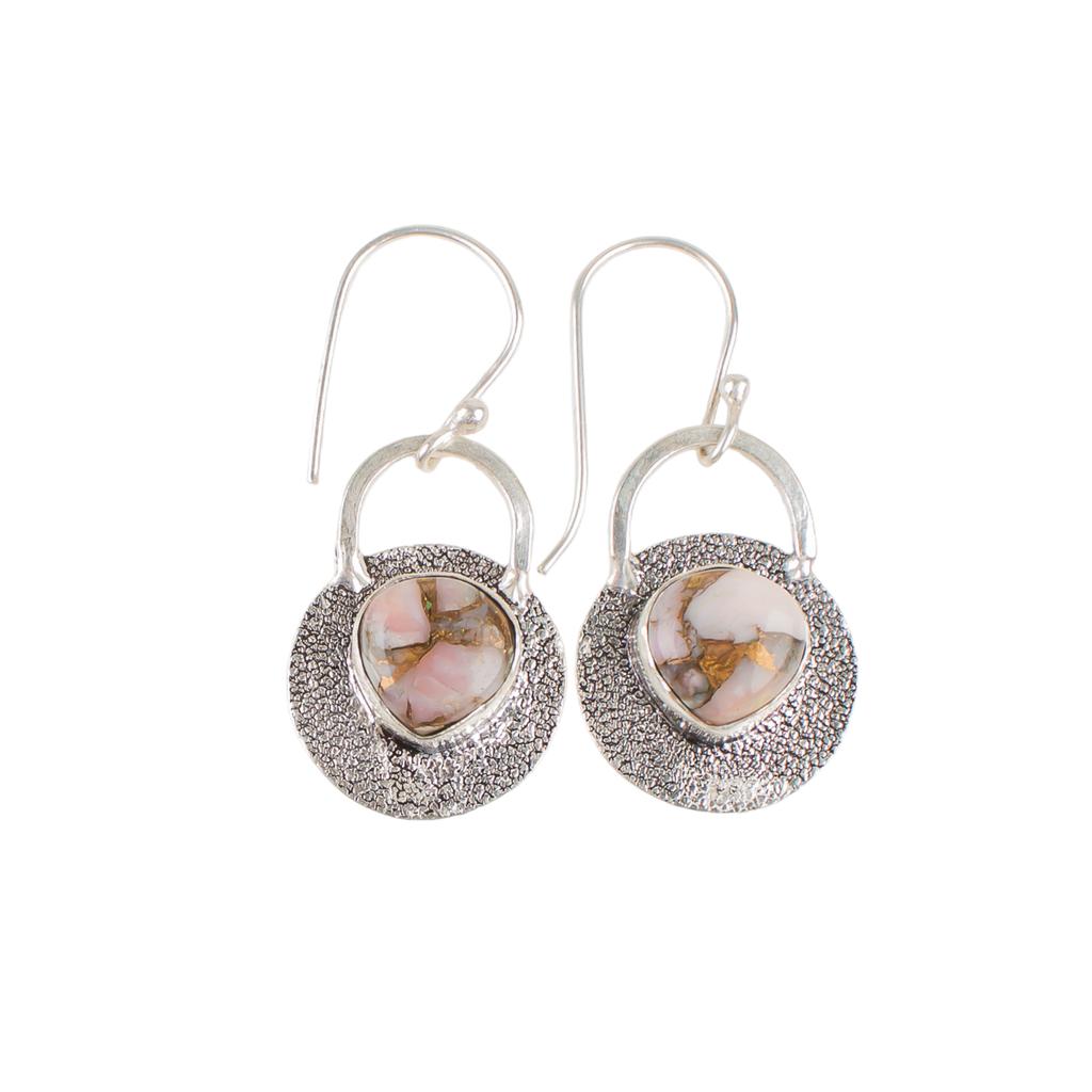 Różowy Turkus Miedziany Kamień Szlachetny Srebro Próby 925 Kolczyki Haczyki 1,30" EE-63-36