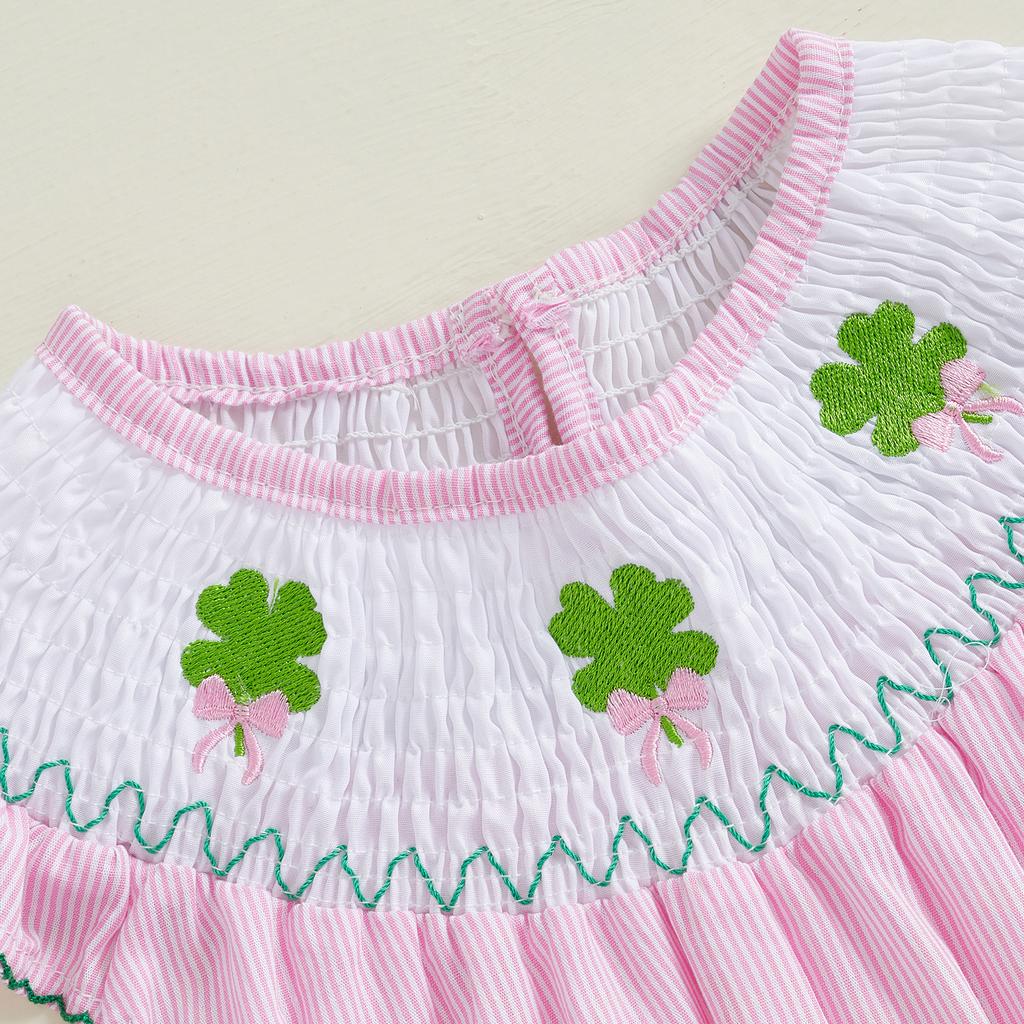 Kleinkind Mädchen Frühling Sommer Kleid Shamrock Stickerei Ärmellos Rundhals Gestreift A-Linien Kleid
