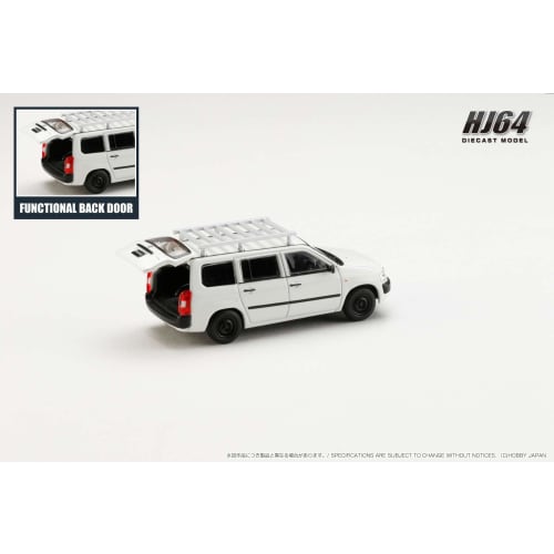HJ64 1/64 Scale Toyota Probox Custom Version with Roof Carrier (White) - Finished Product