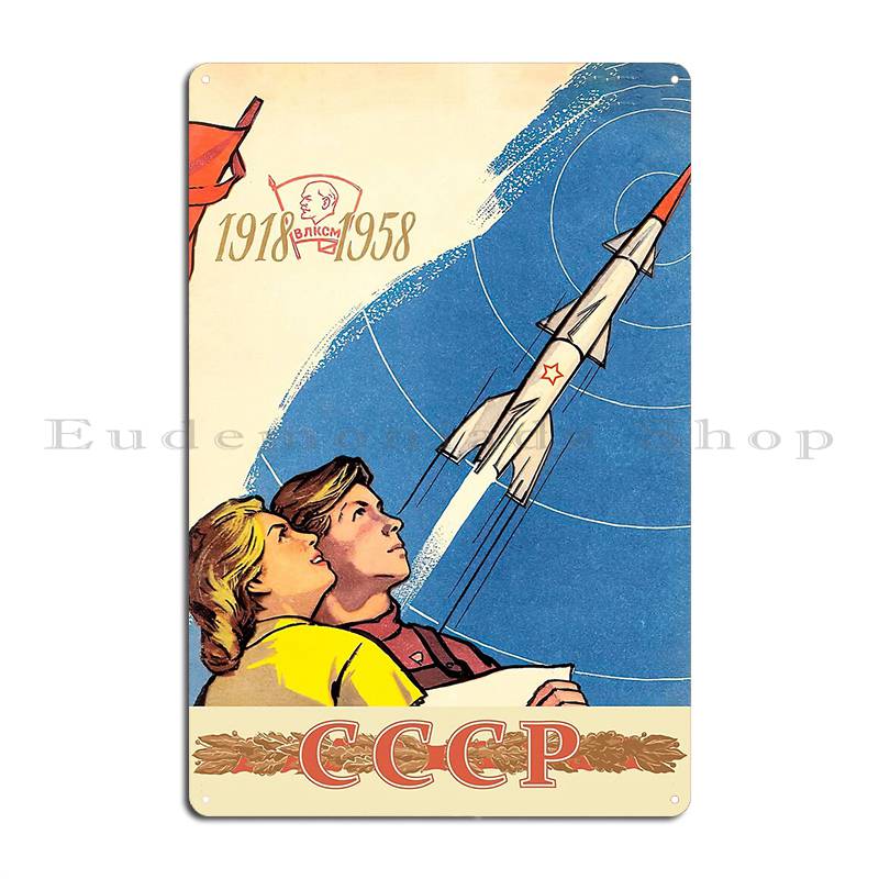 Soviet Space Propaganda Metal Signs Wall Cave Mural Personalized Wall Decor Soviet Gagarin Tin Sign Posters