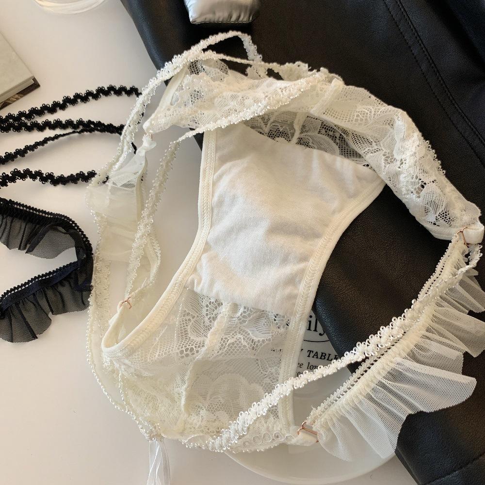Women's Panties Mesh Ruffle Hollow Out Sexy Lace Flower Pattern Cotton Crotch Perspective Erotic Panties Thin Seamless Briefs