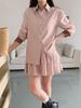 Women's Korean-Style Pink Stripe Long Sleeve Loose Shirt - Trendy Versatile Top