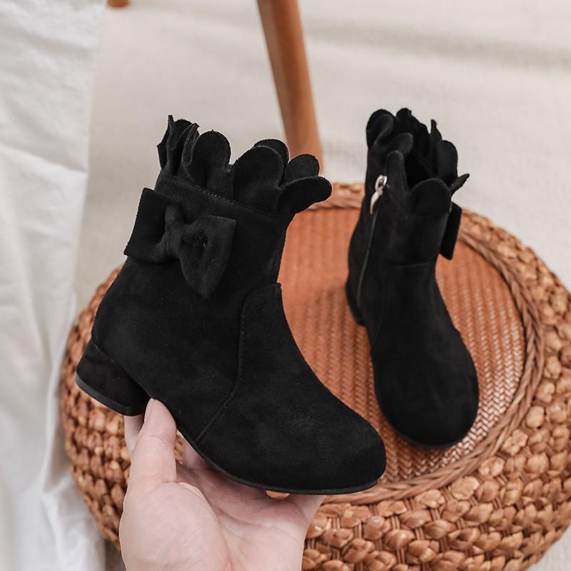 2024 New Fashion High Heel Children Shoes For Girls Flower Autumn Leather Boots Ankle Kids Boots 5-16Years Old toddler boots
