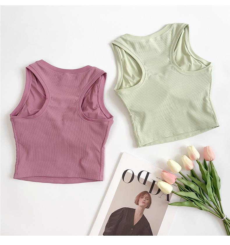 Damen Ripp-Y-Rücken Yoga Tanktop mit festen Cups - Hohe Elastizität, Figurbetont, Integrierter Sport-BH