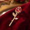 Men Metal Brooch Red Rose Bud Pin, Retro Rhinestone Floral Lapel Women Jewelry Accessories for Suit Dress Coat Scarf Luxury Pin