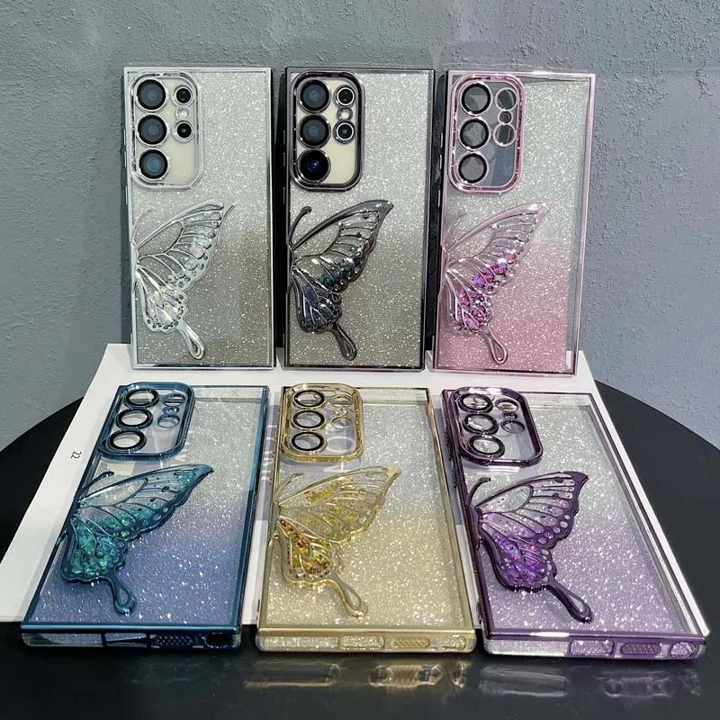 3D Glitter Butterfly Quicksand Case for Samsung Galaxy S25 Edge S24 FE Plus ULTRA A56 A55 A54 A26 A36 A35 A25 Luxury Soft Cover
