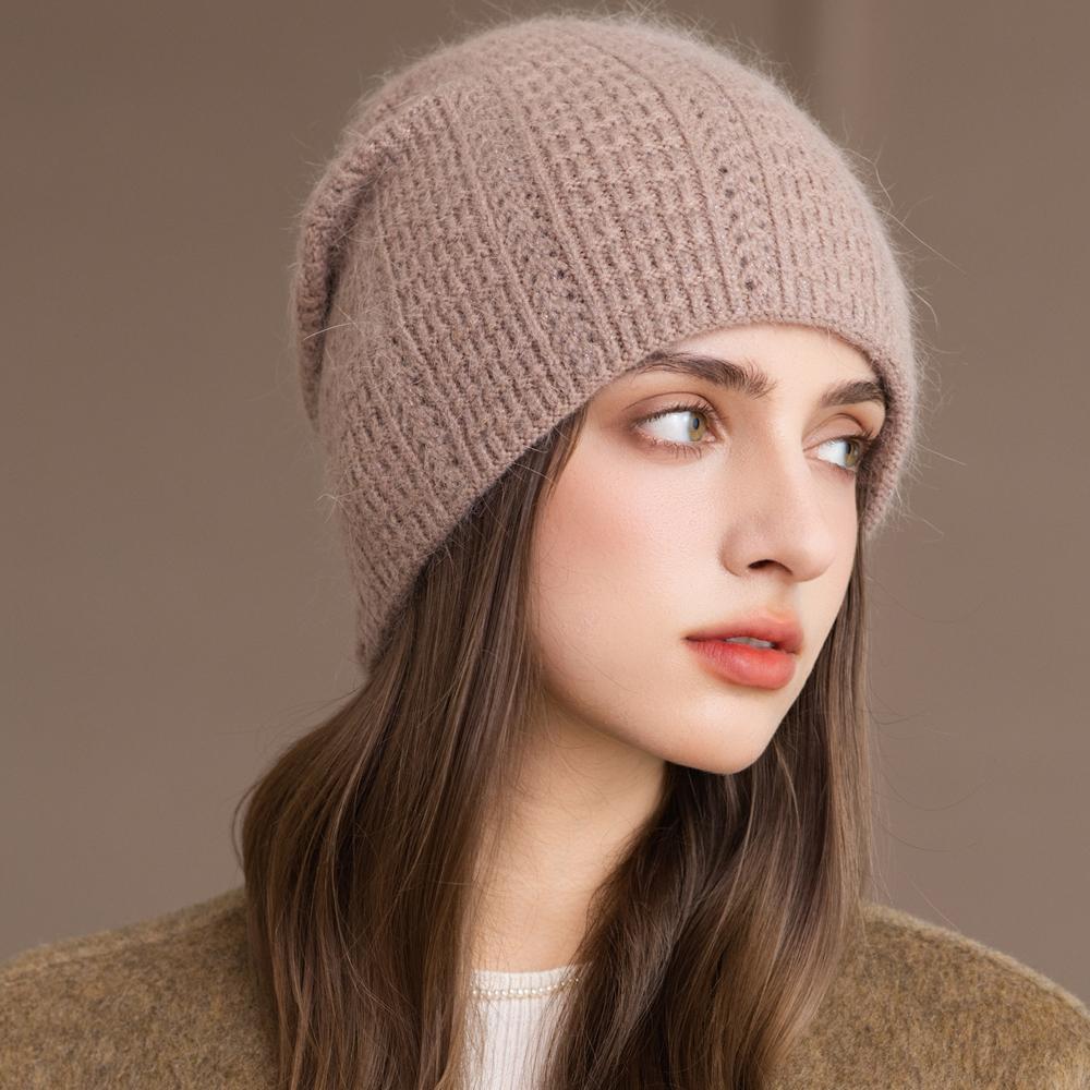 New Style Winter Women Hat Decorate Beanie Hat Simple Design Rabbit Fur Blend Warm Winter Cap Y2K Female Outdoor Knitted Hat