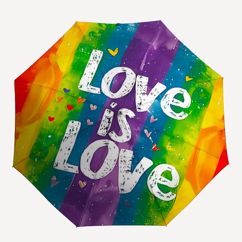 1pc Heart Love is Love Automatic Opening/Closing Umbrella with Foldable Design, Iron Frame Outdoor Umbrella for Fans, Travelers, Daily Use, Gift