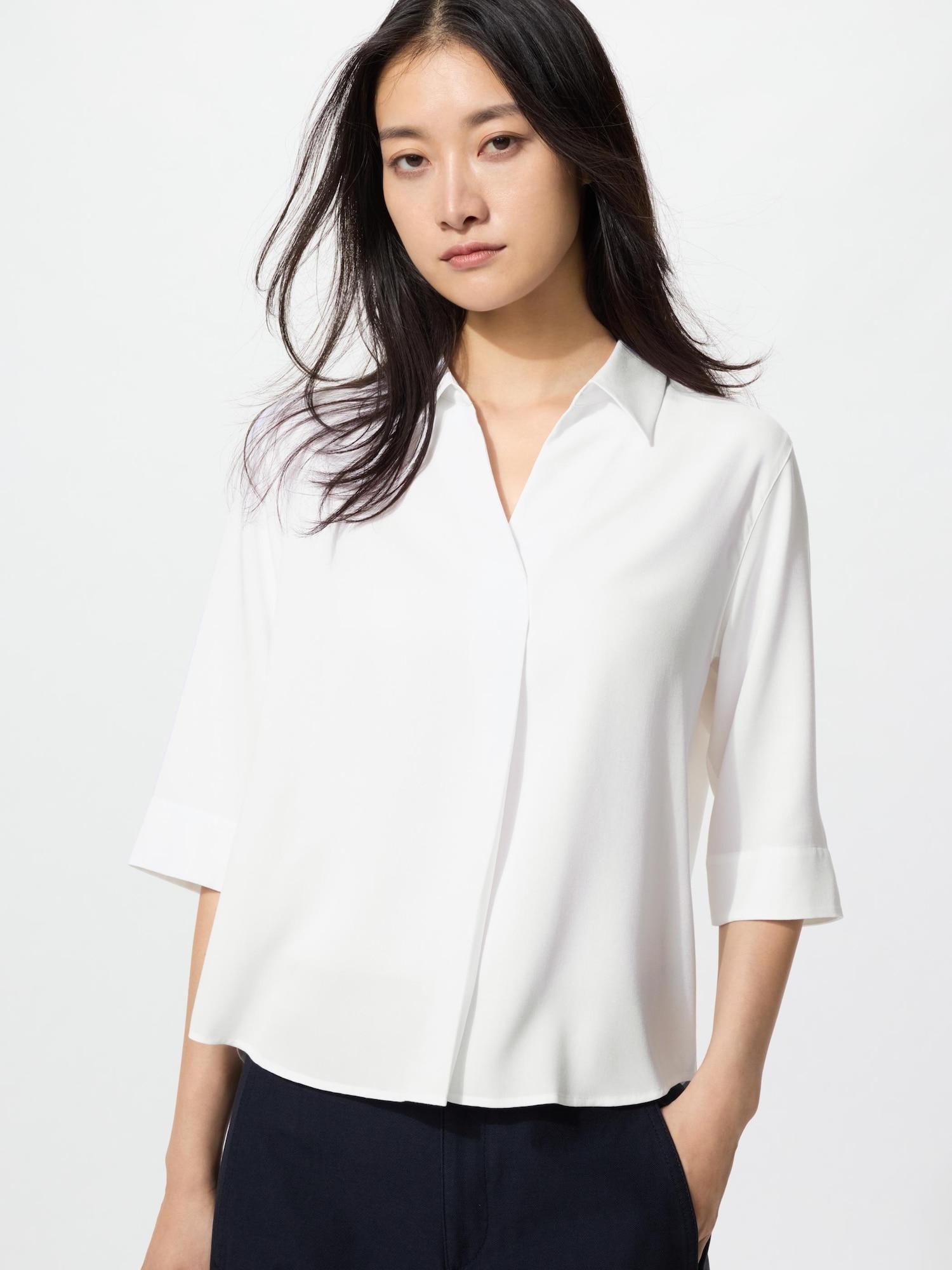 

Блузка Uniqlo из вискозы с воротником-скиппером, рукав 7/8 00 WHITE/WOMEN XS